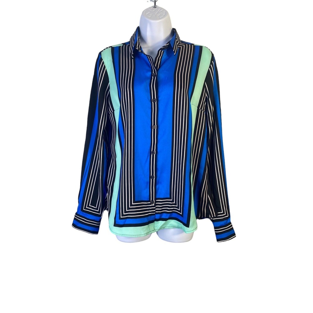 New York & Company Womens Blouse Striped Multicolor Long Sleeve Size Medium